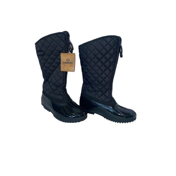 Magellan Quilted Duck Boots Rain Outdoor Faux Fur Black Rubber Zipper Womens 7 - Picture 2 of 14